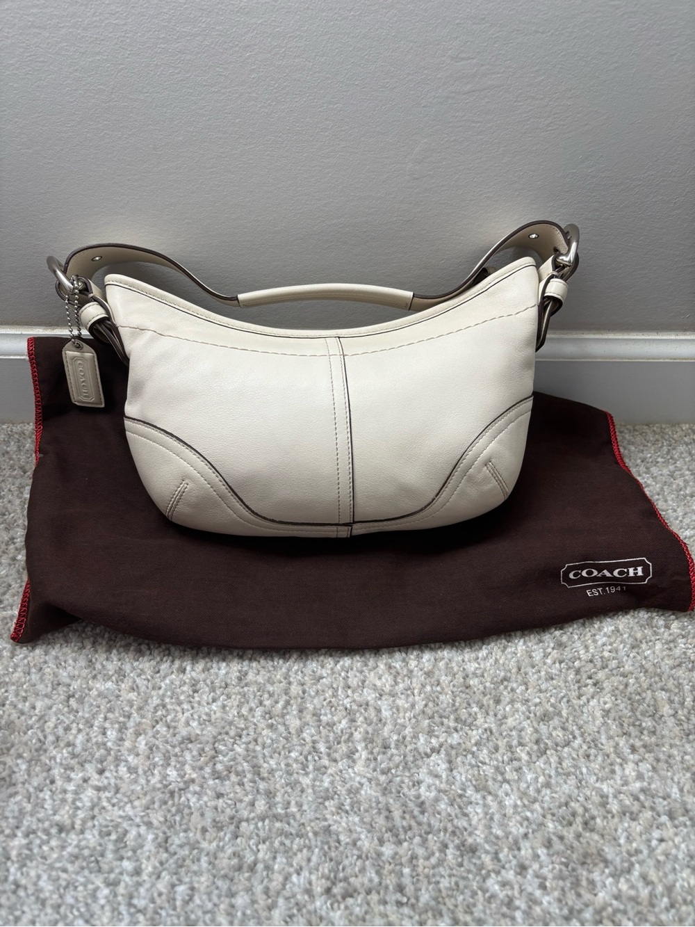 Coach Cream Pebbled Leather Shoulder Bag
